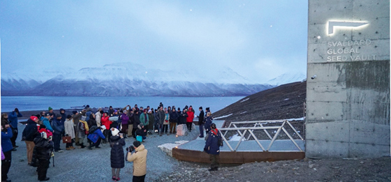 Geir Dalholt, Deputy Director General, Ministry of Agriculture and Food, Stefan Schmitz, executive Director, Crop Trust and Lise Lykke Steffensen welcomes 50 heads of diplomatic missions to Norway to witness the new deposits of seeds to the Seed Vault.