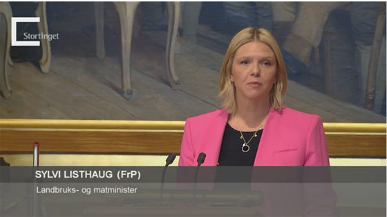 Landbruks- og matminister Sylvi Listhaug på Stortinget i dag.