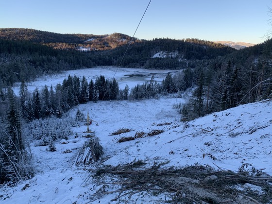 Taubanedrift med Konrad bane og Woodliner sjølvgåande løpekatt på Nordagutu, Midt-Telemark kommune.