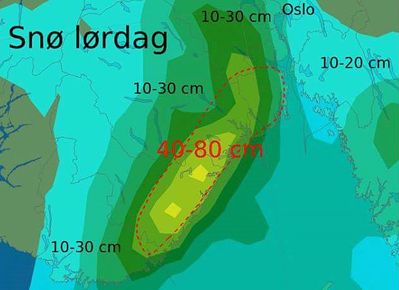 Meteorologisk institutt traff meget godt med prognosene sine for snøfallet lørdag 5. november. 