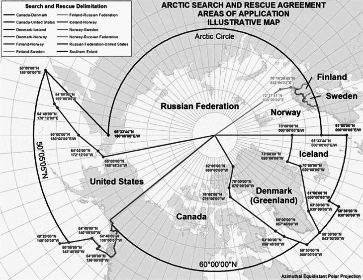 Figur 2.1 Ansvarsområde for søk- og redning i Arktis