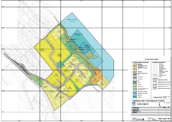 Eksempel på detaljregulering med arealformål for boligbebyggelse, grønnstruktur og bruk og vern av sjø og vassdrag.