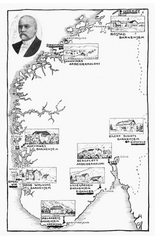 Figur 4.1 Oversikt over Misjonens institusjoner. Bilde hentet fra Lyngstad 1947.
