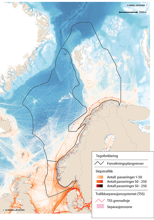 Figur 7.9 Kart over tettheten av skipstrafikk.
