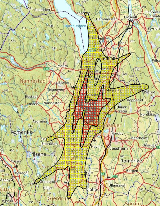 Kart som viser støysone for 2050.