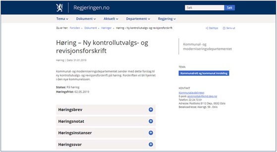 Skjermdump av høringssiden på regjeringen.no