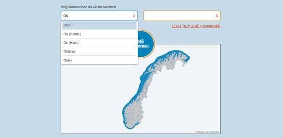 Skjermdump av nykommune.no