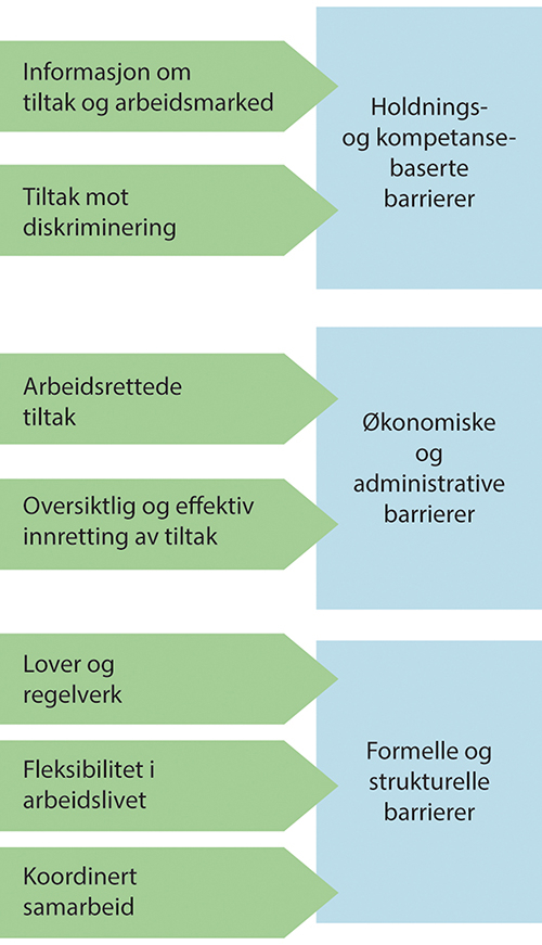 Figur 5.1 Skisse over tiltak for å redusere barrierer for inkludering i arbeidslivet