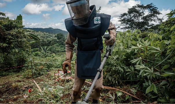 Demining in progress. Norwegian People’s Aid clears a large minefield in Tula Sanji, Angola.