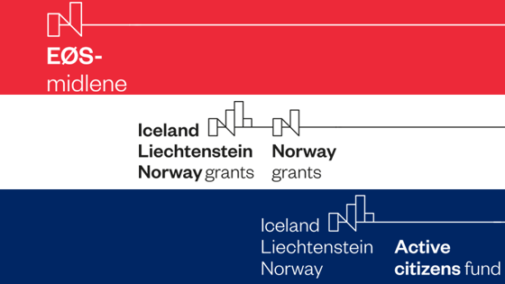 Nye logo for EØS-midlene i ulike varianter og språkversjoner