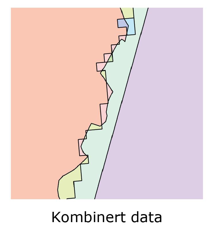 Eksempler på vektor- og rasterdata og kombinasjon av disse.