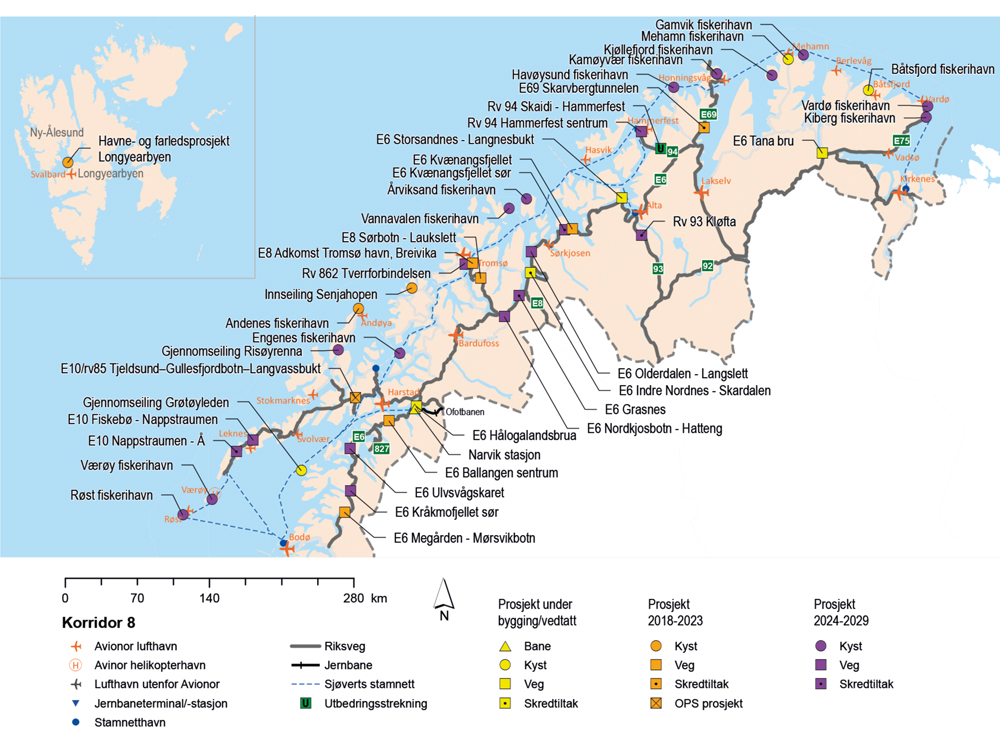 Figur 13.17 Investeringsprosjekter i korridor 8
