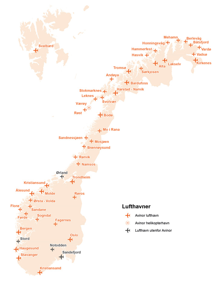 Figur 13.4 Lufthavner i Norge
