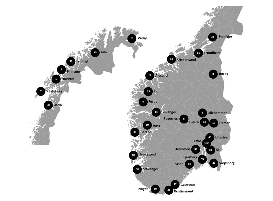 Figur 23.1 Departementets forslag til lokalisering
