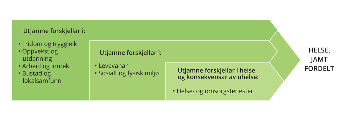 Figur 1.4 Årsakskjede – område der innsats kan redusere sosiale helseforskjellar