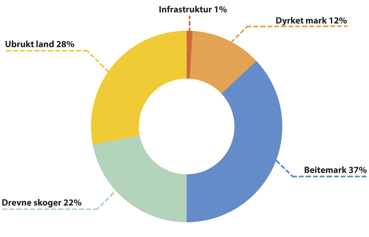 Figur 3.8 Verdens isfrie areal etter anvendelse i 2015