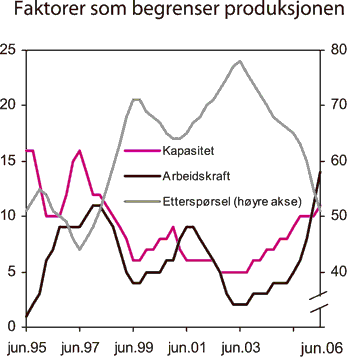 Figur 2.3 Faktorer som begrenser produksjonen
 i industrien