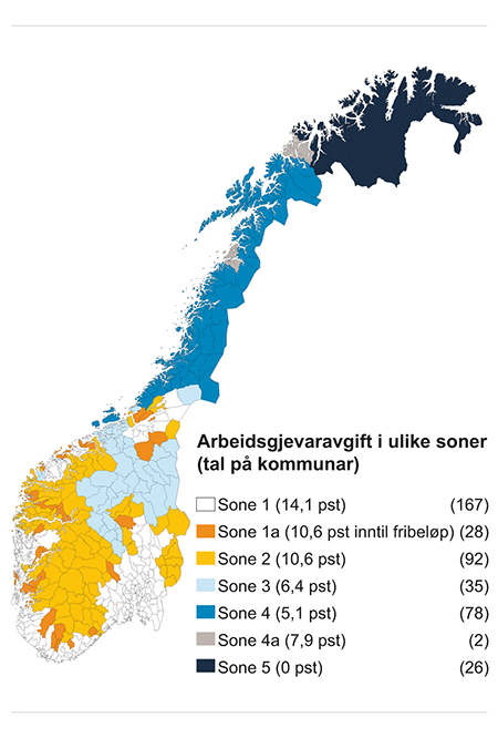 Figur 6.2 Kart over verkeområdet for differensiert arbeidsgjevaravgift.
