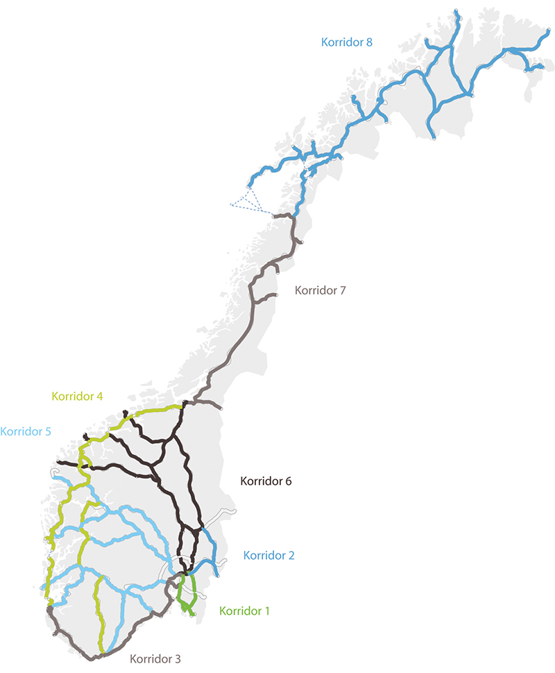 Figur 4.3 Transportkorridorene for riksveinettet