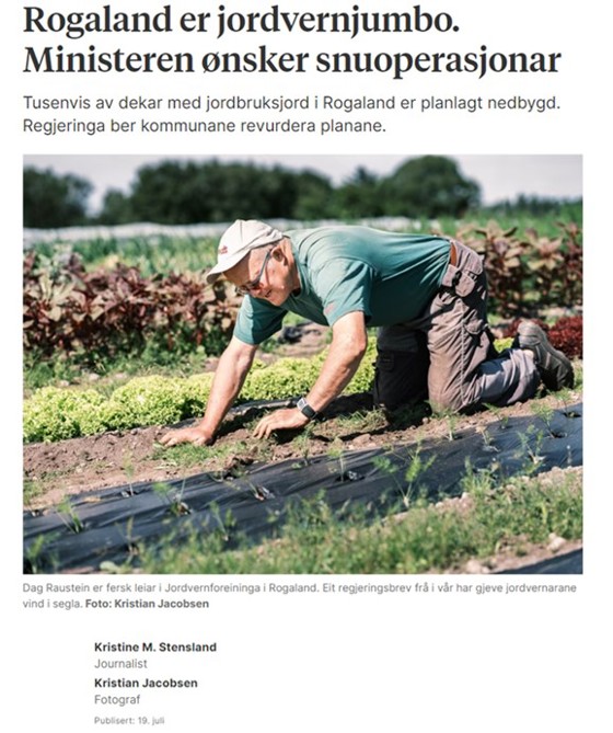  Utklipp frå nettoppslag i Stavanger Aftenblad frå 19.07.22