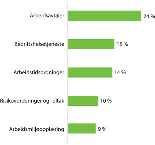 Figur 7.11 De vanligste begrunnelsene for Arbeidstilsynets pålegg