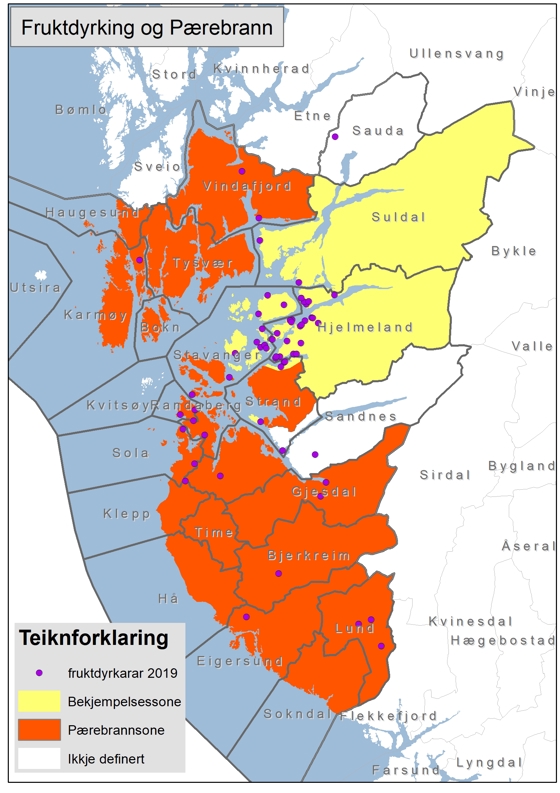 Figur: Tonje Fjermestad Aase, Fylkesmannen i Rogaland. Det er ein god del fruktproduksjon i pærebrannsona i Rogaland.