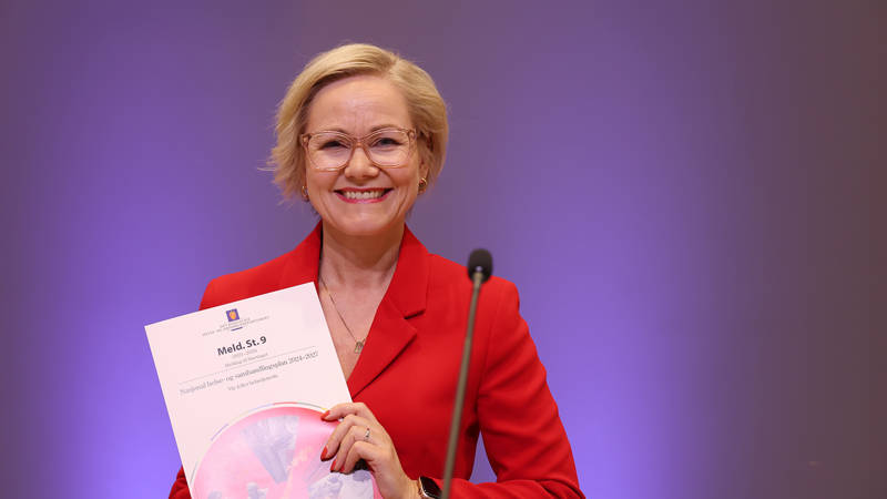 Helse- og omsorgsminister Ingvild Kjerkol under fremleggelsen av Nasjonal helse- og samhandlingsplan 2024–2027