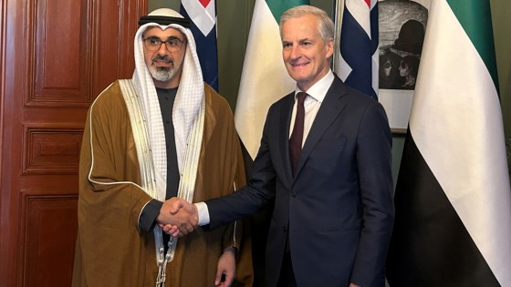 Crown Prince Khaled bin Mohamed bin Zayed Al Nahyan and Prime Minister Jonas Gahr Støre.