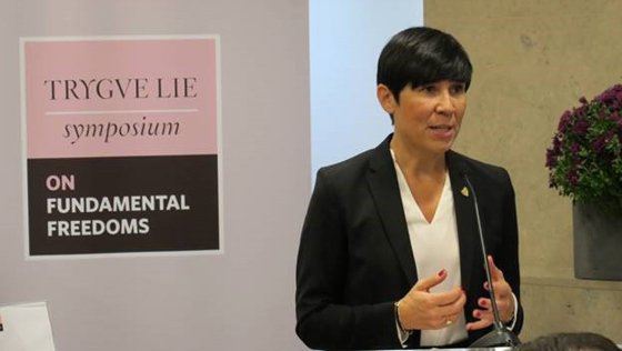 Utenriksminister Ine Eriksen Søreide på Trygve Lie-symposiet. Foto: Kjetil Elsebutangen, UD